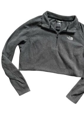 The North Face 1/4 Zip Cut Off Cropped Gray Long Sleeve Shirt Women's Size Large